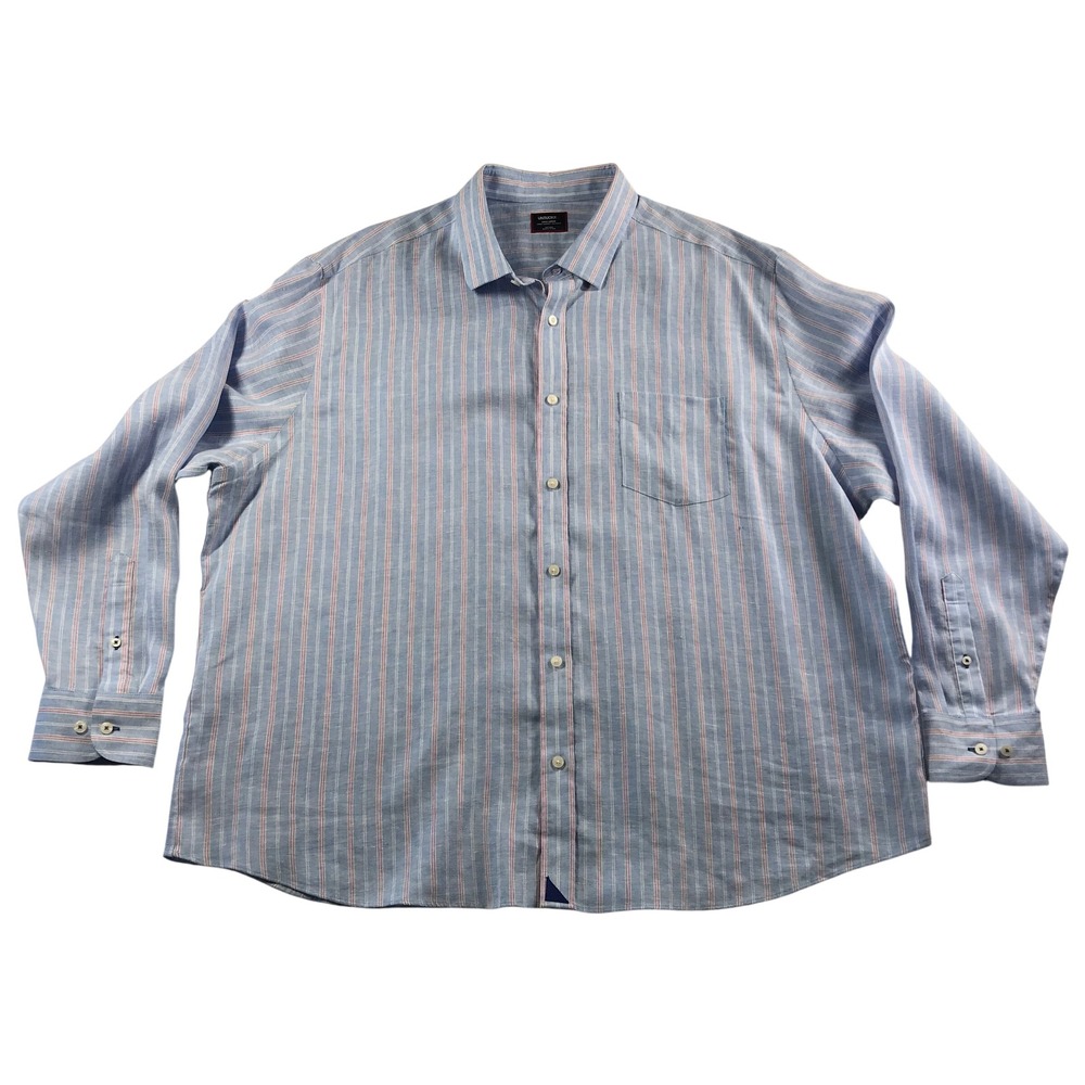 UNTUCKit Boyd-WR Linen Striped Shirt Mens 3XL Blue Pink Relaxed Fit 41810